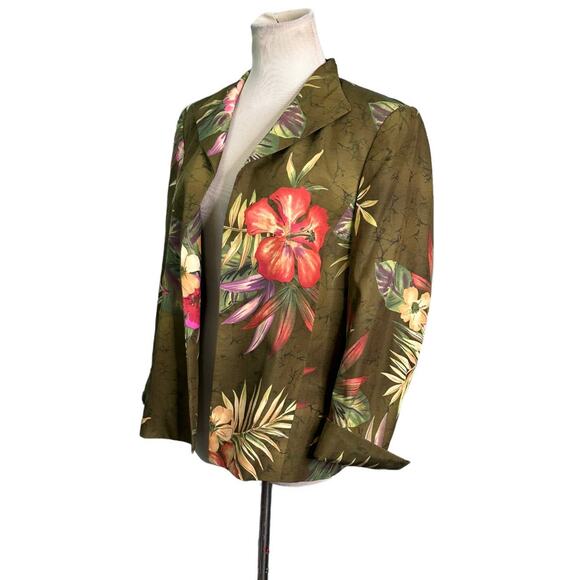 Peck & Peck green floral open front blazer size 10 - Picture 2 of 8